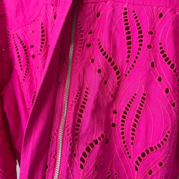 Chico's Pink Eyelet Linen Jacket Size XL 100% Linen - Picture 9 of 14
